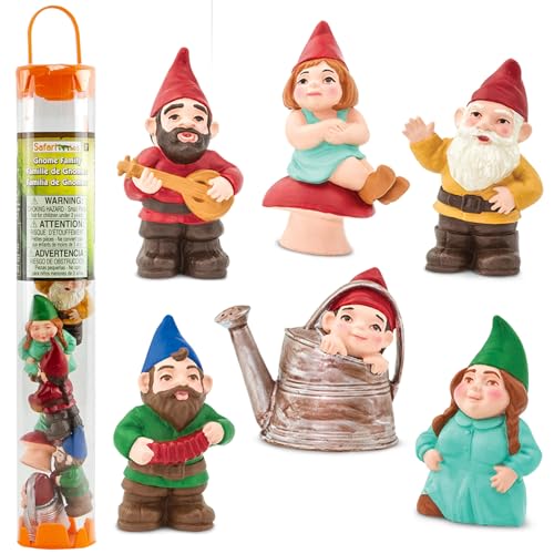 Safari Ltd. Gnome Family TOOB, 6 Mini Figurines, Garden Gnomes and Fairy Garden Accessories, Whimsical Fantasy Figures, Kids Toy Set and Collector Gift, Ages 3+