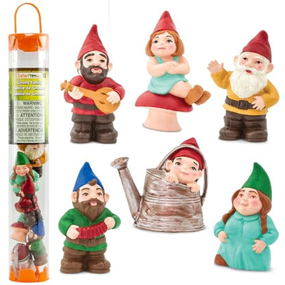 Safari Ltd. Gnome Family TOOB, 6 Mini Figurines, Garden Gnomes and Fairy Garden Accessories, Whimsical Fantasy Figures, Kids Toy Set and Collector Gift, Ages 3+