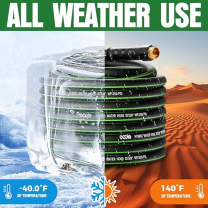 Heavy Duty Garden Hose 73ft, NON-EXPANDABLE Flexible Water Hose, Kink Resistant Lightweight Hybrid Hose, Leakproof Hose Male to Female Fittings - color: Black+Green, size: 73ft