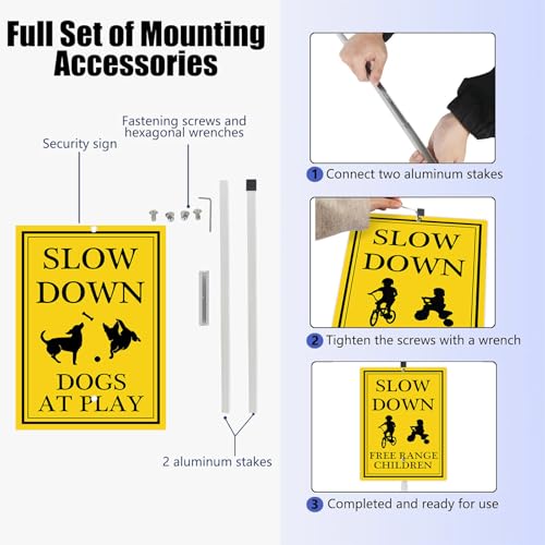 Slow Down Dogs at Play Yard Sign with Stake Dog Pets Crossing Safety Signs Rustproof Reflective Aluminum Caution Drive Slowly Watch for Dogs Sign for Street Neighborhoods - color: B11