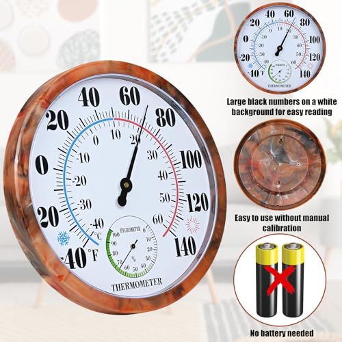 10 Inch Indoor Outdoor Thermometer Hygrometer Combo - color: Brown