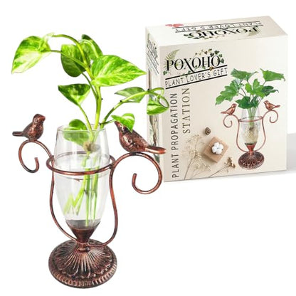 Desktop Plant Propagation Station, Plant Terrarium with Metal Stand - color: Copper Bird, size: 7.1"×6.6"