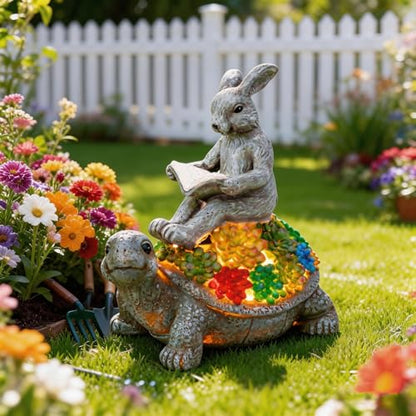 TERESA'S COLLECTIONS Rabbit Turtle Garden Decor with Solar Light 6.3" - size: Medium