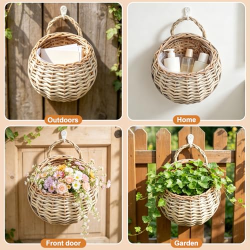 DOITOOL 2 Pcs Rattan Wall Baskets, 18 cm Woven Hanging Planters - color: Light Brown