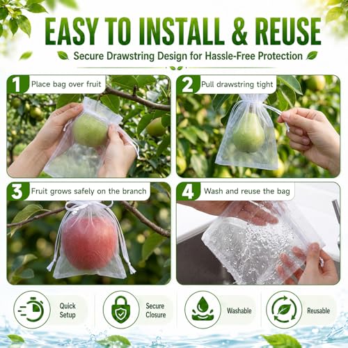 200 Pcs Fruit Netting Bags 4 Multi Size Assortment White