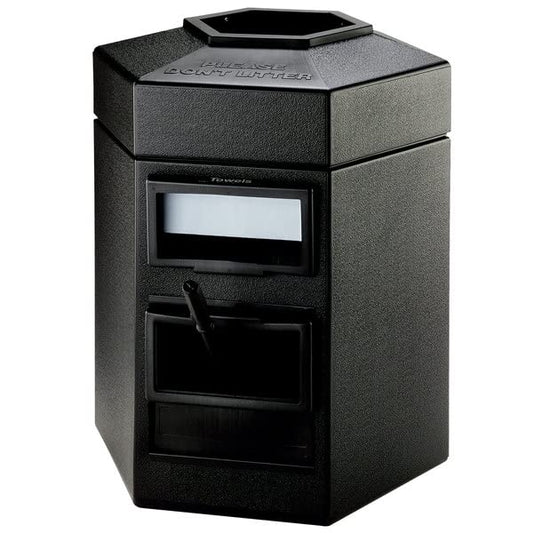 Compost Bin, 35 Gallon Black Hexagonal Waste Container with Paper Towel Dispenser, Squeegee, and Windshield Wash Station, Outdoor Trash Can for Car Dealerships or Stations, Number 02 - color: Black, size: 35 Gallon Hexagon