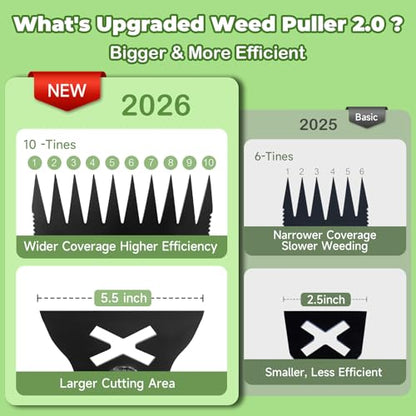 Large Weed Puller Tool with Long Handle, Garden Hoe & 10 Teeth Weed Rake - size: Large