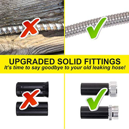 Stainless Steel Garden Hose 75 ft - Metal Water Hose with 2 Nozzles, Lightweight, Tangle Free & Kink Free, Heavy Duty, High Pressure, Flexible, Dog Proof - size: 75FT