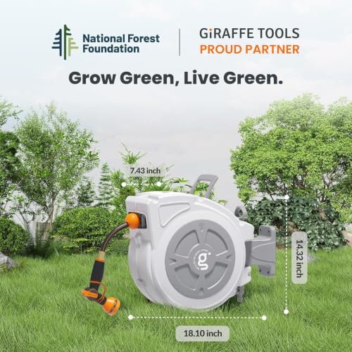 Giraffe Tools Retractable Hose Reel 1/2" x 65 ft Wall Mount Auto Rewind - size: 65ft