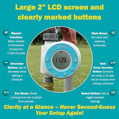 Gilmour Single Outlet Water Timer for Garden Hose, Programmable Automatic Watering System, LCD Screen, Rain Delay, Battery Operated - size: Single Outlet