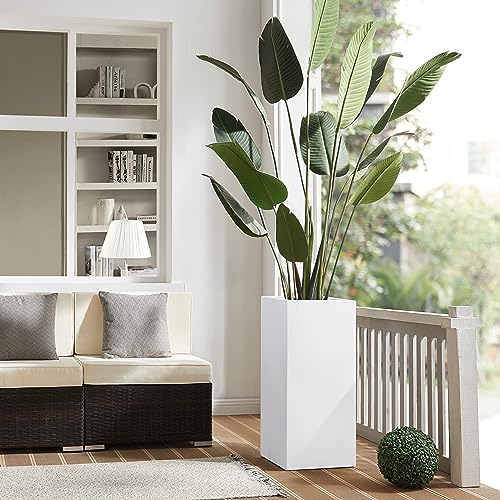 14Lx14Wx30H All-welded Seamless Metallic Tall Outdoor Planter Set of 2 - color: White