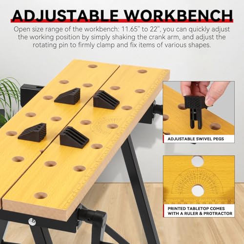 Auto Dynasty Folding Workbench w/Vise, 8-12" Adjustable Width, Portable
