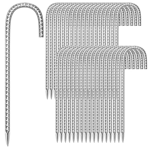 36 Pack Ground Garden Rebar Stakes Rebar 12 Inch Anti-Rust Galvanized Steel J Shape Hook Heavy Duty Ground Anchors for Tents, Position Kits,Fences, and Trampolines Landscape Fabric - color: J-12'' 8mm 36pcs SL