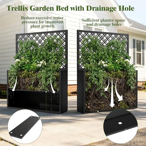 Metal Planter Box with Trellis, 35" Lx11.8 Wx47 H Metal Raised Garden Bed with Trellis and Drainage Holes, Outdoor Standing Flower Bed for Climbing Plants,Vegetables,and Vines(Diamond) - size: 1 PCS 35" Lx11.8" Wx47" H - Diamond