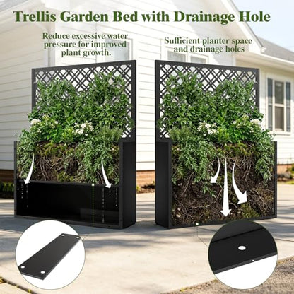 Metal Planter Box with Trellis, 35" Lx11.8 Wx47 H Metal Raised Garden Bed with Trellis and Drainage Holes, Outdoor Standing Flower Bed for Climbing Plants,Vegetables,and Vines(Diamond) - size: 1 PCS 35" Lx11.8" Wx47" H - Diamond