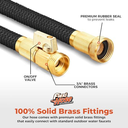 Flexi Hose Lightweight Expandable Garden Hose, 100FT -Retractable Garden Hose, Water Hose - No-Kink Flexibility, 3/4 Inch Solid Brass Fittings and Double Latex Core - size: 100 ft