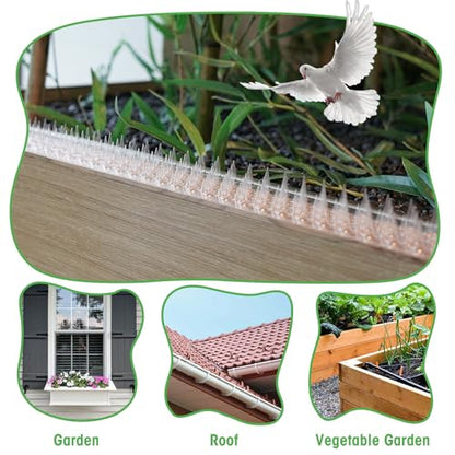 Zipcase 49.5 ft Transparent PVC Bird Spikes, Dual-Length Spikes, 36 Pack