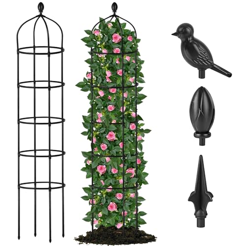 Garden Obelisk Trellis for Climbing Plants Outdoor 6.7 Ft Rose Bush Round Trellis for Pots Rustproof Metal Pipe with Plastic Coated Plant Flower Trellises for Clematis Vine Jasmine Support - color: Black, size: 6.7 Ft(1 Pcs)