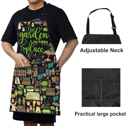 WZMPA Gardening Apron With Pockets Gardener Gifts The Garden Is My Happy Place Adjustable Apron For Gardener Florist - color: Happy Place F Ap