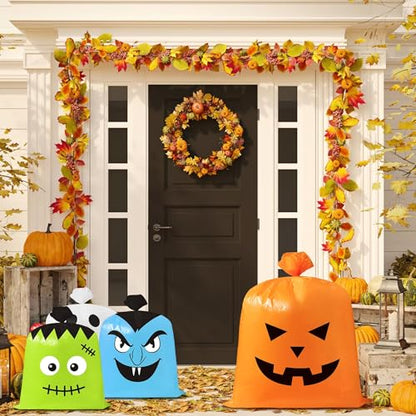 CNhoqc Halloween Lawn Leaf Bags, 16Pcs Pumpkin Black Cat Ghost Mummy Face