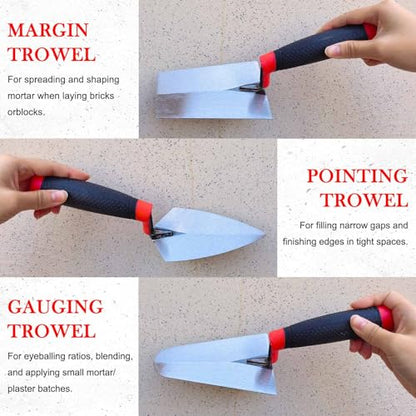 3 Pieces Masonry Trowel Carbon Steel Bricklaying Hand Tool Set - size: 6"--3 Pcs