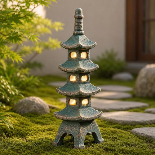 Nacome Solar Pagoda Garden Statues: Multi-Layer Outdoor Zen Decor - color: 40cm Bronze