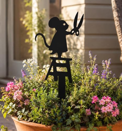 Outdoor Garden Stakes - 2D Lawn Ornaments for Outdoor Yard, Pathway & Landscape Patio, Gift for Gardening Lovers (Iron Rat Silhouette) - color: Iron Rat Silhouette
