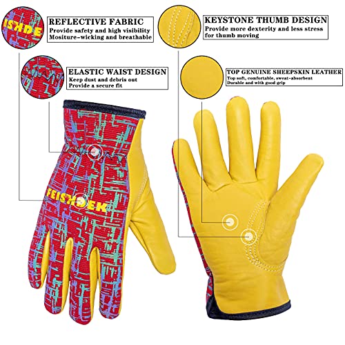 Kids Genuine Leather Work Gloves, Medium, Red, 4-6 Years Old - color: Red 1 Pair, size: Medium (4-6 Years Old)
