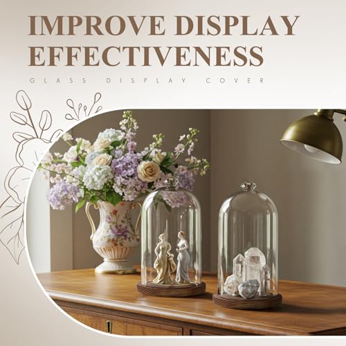 Suclain 1 Pcs 6 x 10 Inch Cloche Glass Dome with Base Bell Jar, Dark Brown - color: Dark Brown