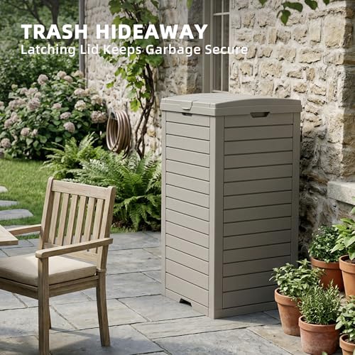 EFU 45 Gallon Outdoor Trash Can with Lid &Drip Tray, Waterproof Garbage Can - color: Grey, size: 45 Gallon