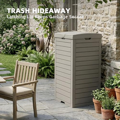 EFU 45 Gallon Outdoor Trash Can with Lid &Drip Tray, Waterproof Garbage Can - color: Grey, size: 45 Gallon