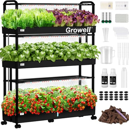 Growell 90 Pods Large Hydroponics Growing System Kit, Indoor Herb Garden - color: Black, size: 36" - 3 Tier (90 Pods)
