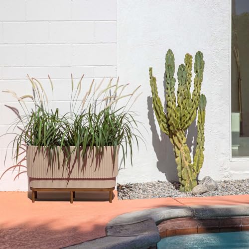 Veradek Demi Series Raised Long Planter - Wide Planter with Stand - color: Sand/Brown, size: 30 inch - 2 Pack