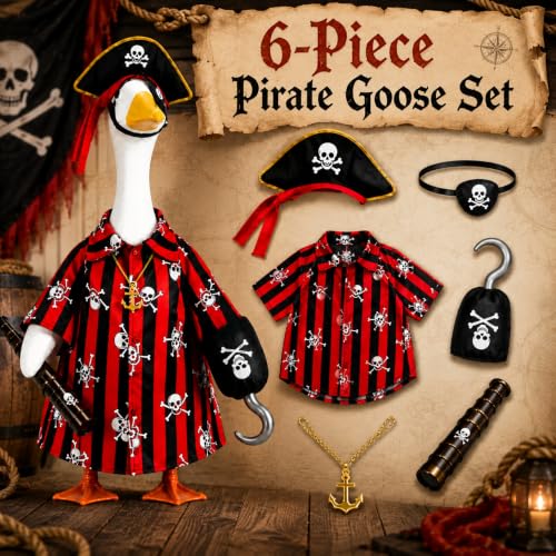 Halloween Porch Goose Outfit, Pirate Costume for 23-Inch Lawn Statue - color: Pirate