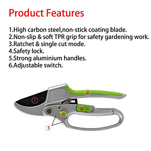 Garden Guru Ratchet Hand Pruning Shears - 2 in 1 Professional Garden Clippers with Ergonomic Grip - Makes Tough Cuts Easy (4 Pack) - size: 4 Pack, style: 2 in 1 Ratchet