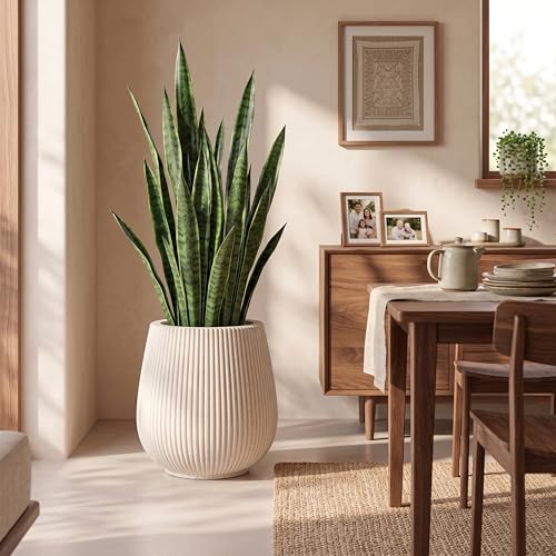 16" Pear-Shaped Fluted Planter - Handmade Fiberglass Composite - color: Off White, size: Pear-shaped