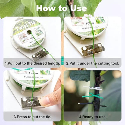 328ft(100m) Garden Plant Twist Ties with Cutter - color: Black