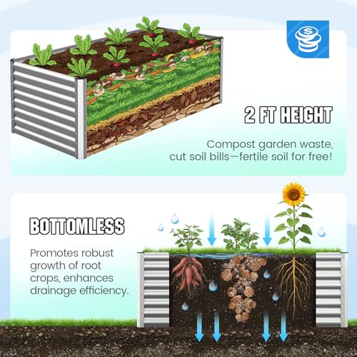 Quictent Galvanized Tall Raised Garden Bed 6x3x2 Ft - color: Silver, size: 6x3x2 ft