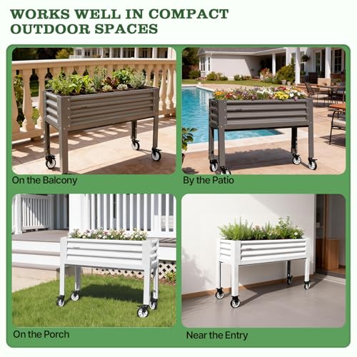 Anleolife Rolling Elevated Raised Garden Bed with Wheels, Antique White - color: Antique White, size: 48x18x35 in