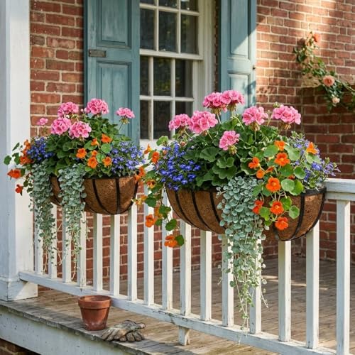 24 Inch Railing Planter Boxes with Coco Liner for Hanging Outdoor Plants - size: 2 Pack, style: Arc
