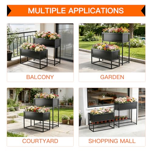 Raised Garden Bed Elevated Planter Box with Legs Black 1 Set - size: Two-piece set