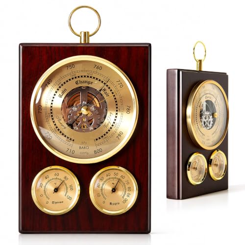 Analog Barometer Hygrometer Thermometer Weather Station, Vintage Wooden Desk Or Wall Analog Barometers for the Home, Indoor Outdoor Humidity and Temperature Monitor Nautical Retro Decor Gift