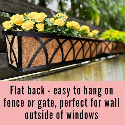 LaLaGreen Wall Planters (4 Pack, 36 Inch) Black Metal Rectangular Hanging Flower Box Window Boxes Planters with Coco Liner Rustic Flower Basket Plant Holder Deck Rail Railing Patio Large Balcony Fence - size: 36" (91cm) x 4 pack