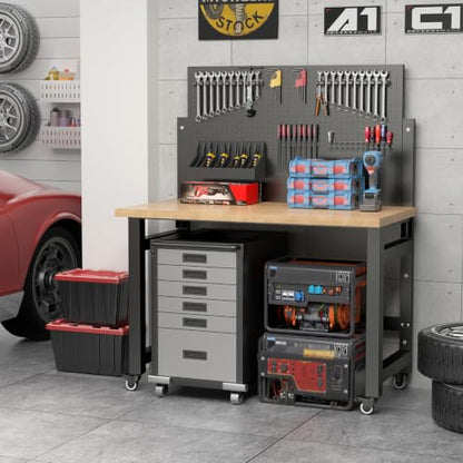 Mobile Folding Workbench, Pegboard & Wood Top Work Table, 1 Pack - size: 59"H x 47.2"W x 23.6"D