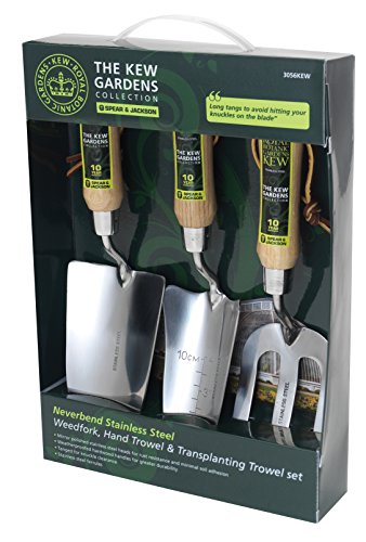 Spear & Jackson 3056KEW Kew Gardens Neverbend Stainless 3 Piece Hand Tool Gift Set – Planting Trowel, Transplant Trowel & Weed Fork – Mirror-Polished Stainless Steel Heads - style: Kew Gardens Stainless Steel Set