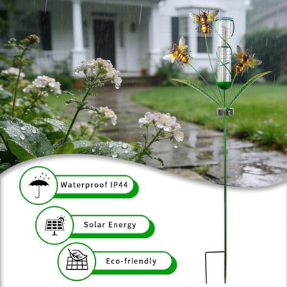 Solar Rain Gauge with 7-Inch Plastic Tube, Bee Decor - color: Yellow Bee