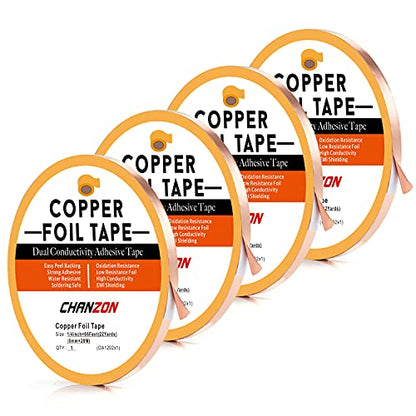 CHANZON 4 Pack Copper Foil Tape 6mm x 66ft Double Sided Conductive Adhesive - size: 2) 1/4inch x 66ft x 4pack