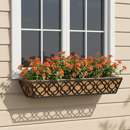 Y&M 30'' Large Window Box Railing Planter with Coco Liner, Outdoor Window Flower Boxes Over The Railing Planter Boxes Deck Fence Porch Patio Planter-2 Pack - size: Flower 30in 2p