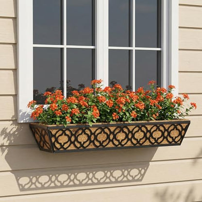 Y&M 30'' Large Window Box Railing Planter with Coco Liner, Outdoor Window Flower Boxes Over The Railing Planter Boxes Deck Fence Porch Patio Planter-2 Pack - size: Flower 30in 2p