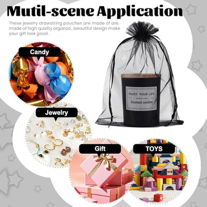 YunKo 50Pcs Black Organza Bags 6X9 Inch Drawstring Mesh Party Favor Bag - color: Black